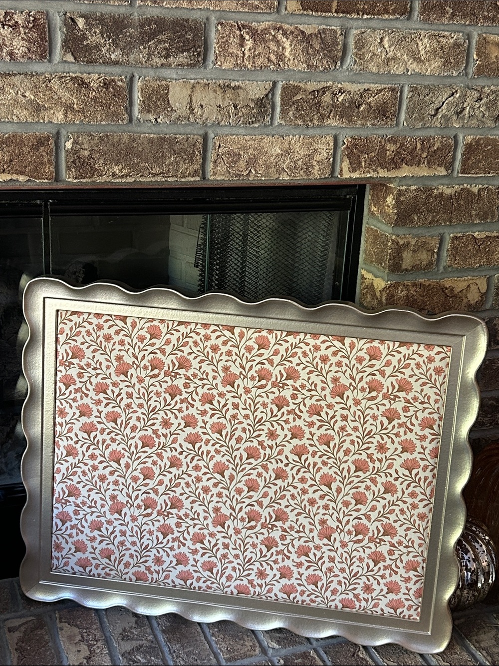 NEW! LARGE Shabby Chic Metallic Gold Framed Burnt Coral Floral Pin Board
